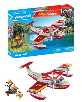 Playmobil Firefighting Seaplane in flight over water for rescue play