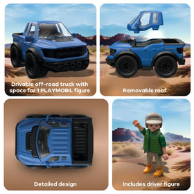 Playmobil Ford F-150 Raptor off-road tires deliver rugged realism for play.