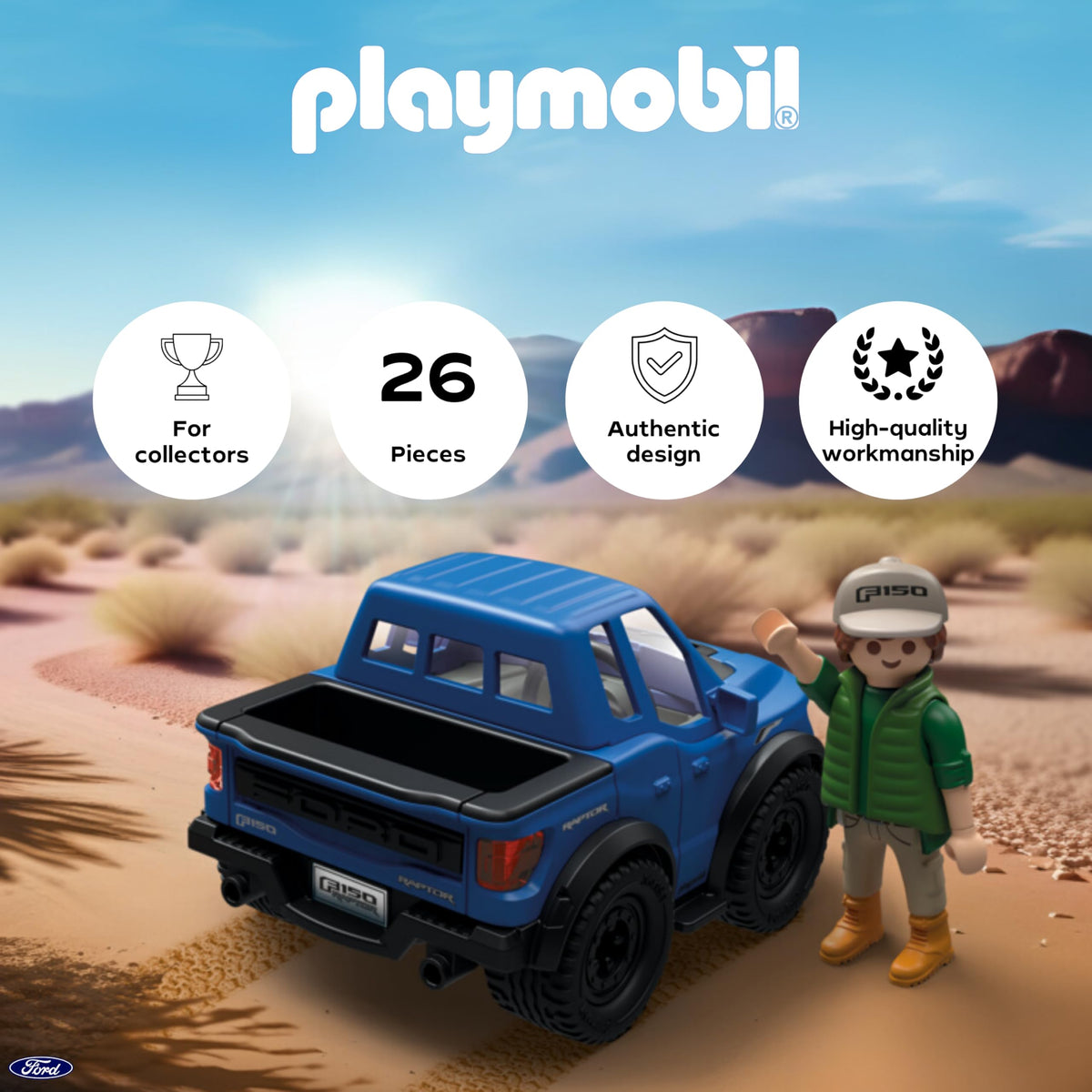 Playmobil Ford F-150 Raptor roof-open feature for quick action scenes.
