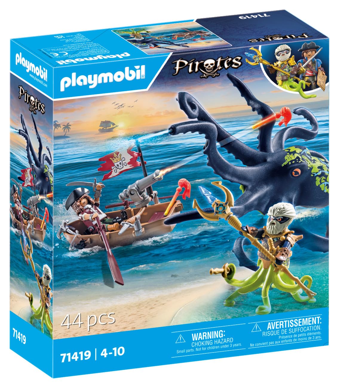 Giant octopus tentacles splash water for interactive play with Playmobil Pirates.