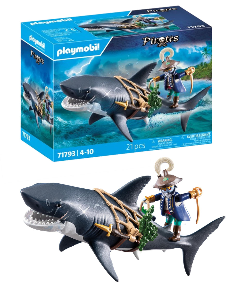 Playmobil Giant Shark with Pirate—open mouth action for daring sea adventures.