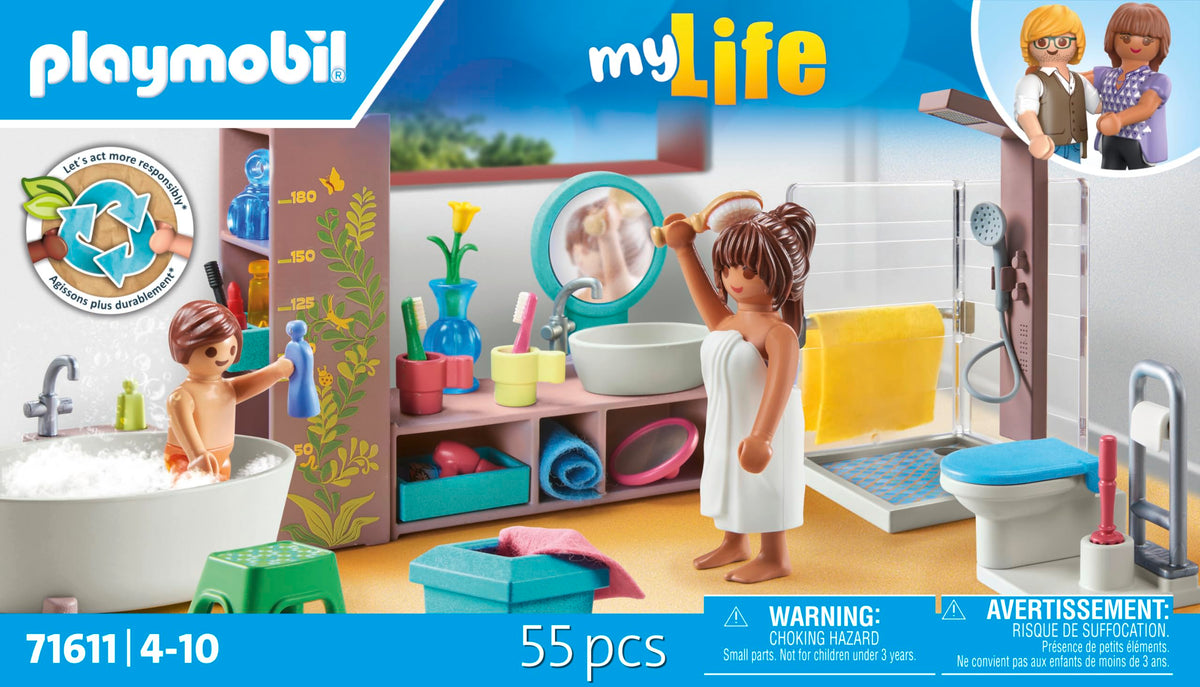 Playmobil hair dryer and toothbrush add grooming detail to routines.