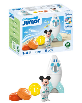 Playmobil Mickey in rocket launch for imaginative space play.