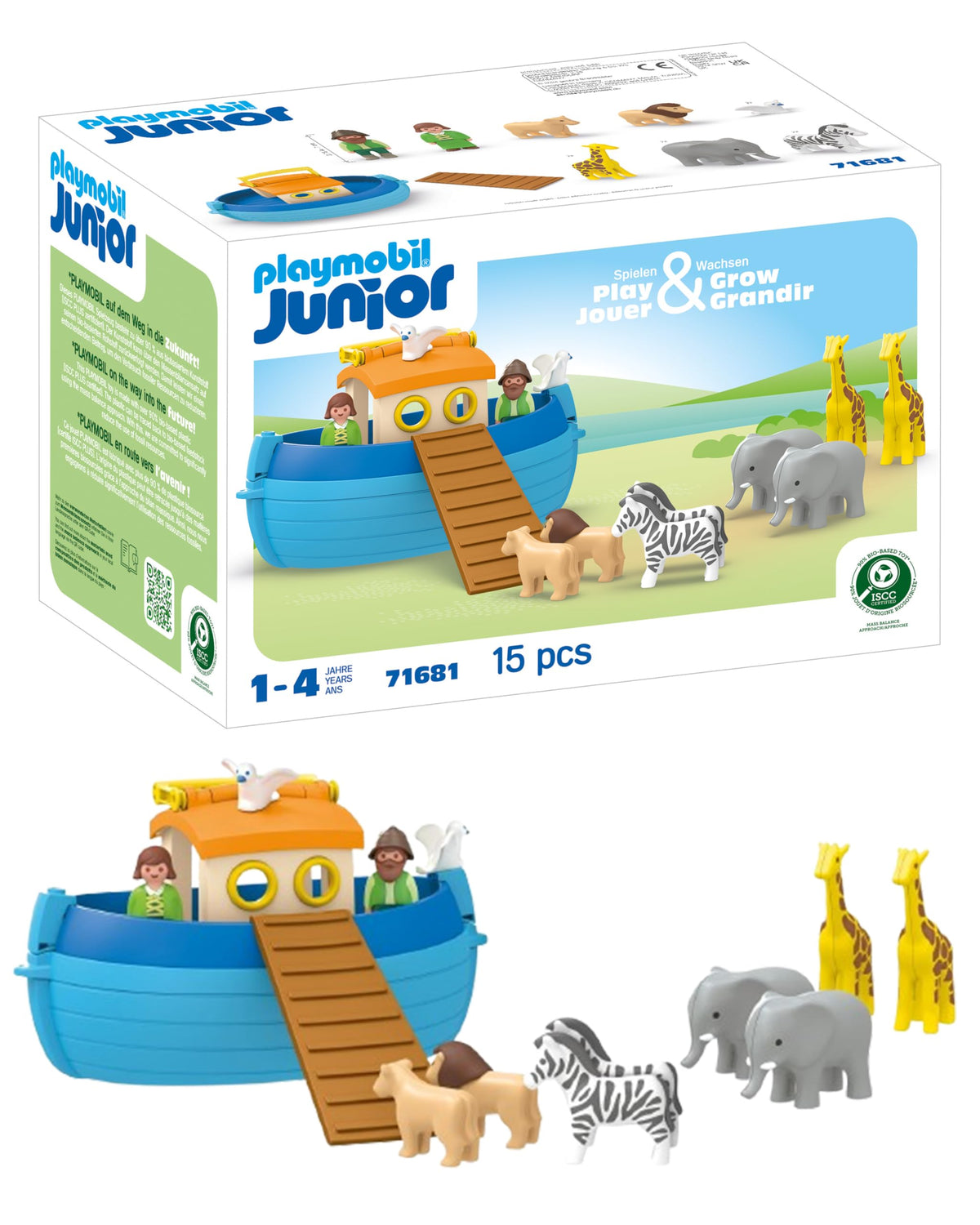 Playmobil Junior Noah's Ark with carry handle for portable, on-the-go play.