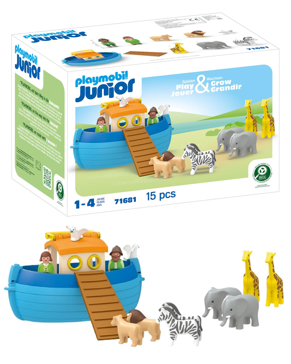 Playmobil Junior Noah's Ark with carry handle for portable, on-the-go play.