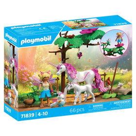Playmobil Magical Unicorn Stable forest scene with unicorn and foal for imaginative play.