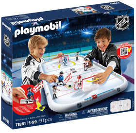 Playmobil NHL Hockey Arena puck-launch action for fast, exciting gameplay.