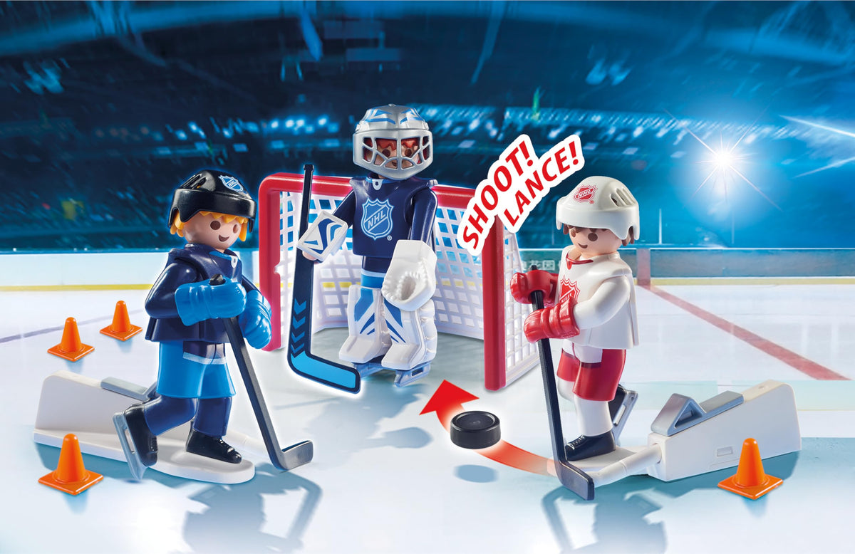 Playmobil NHL Shootout Carry Case open compartment for easy setup and tidy cleanup.