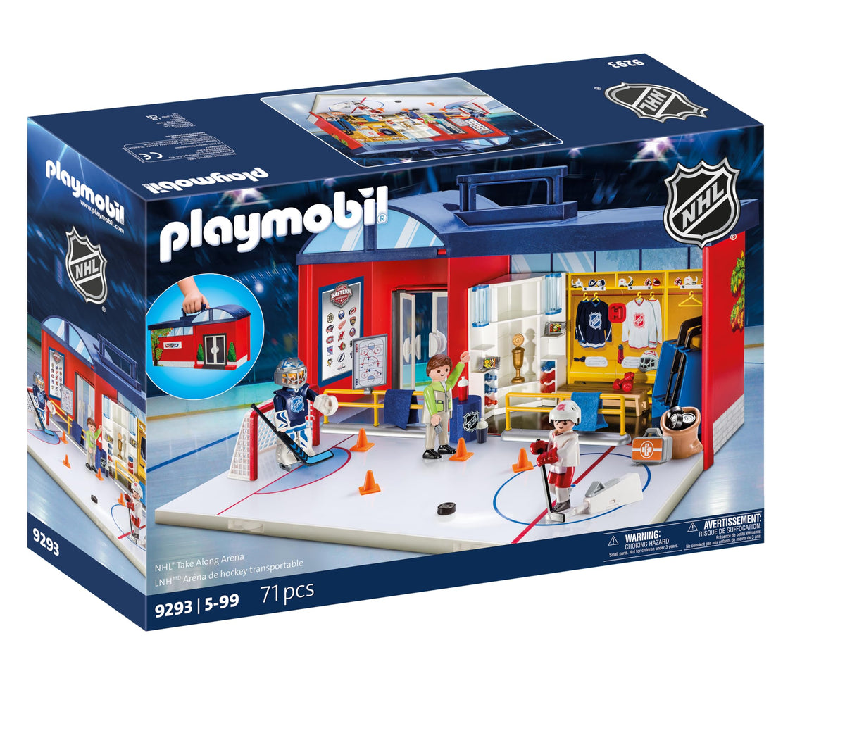 Playmobil NHL Take Along Arena front panel folds for easy storage and quick setup.
