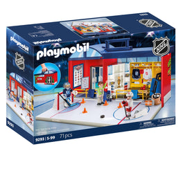 Playmobil NHL Take Along Arena front panel folds for easy storage and quick setup.