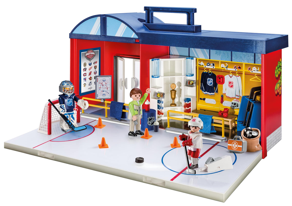 Playmobil NHL Take Along Arena three figures ready for lineup play.