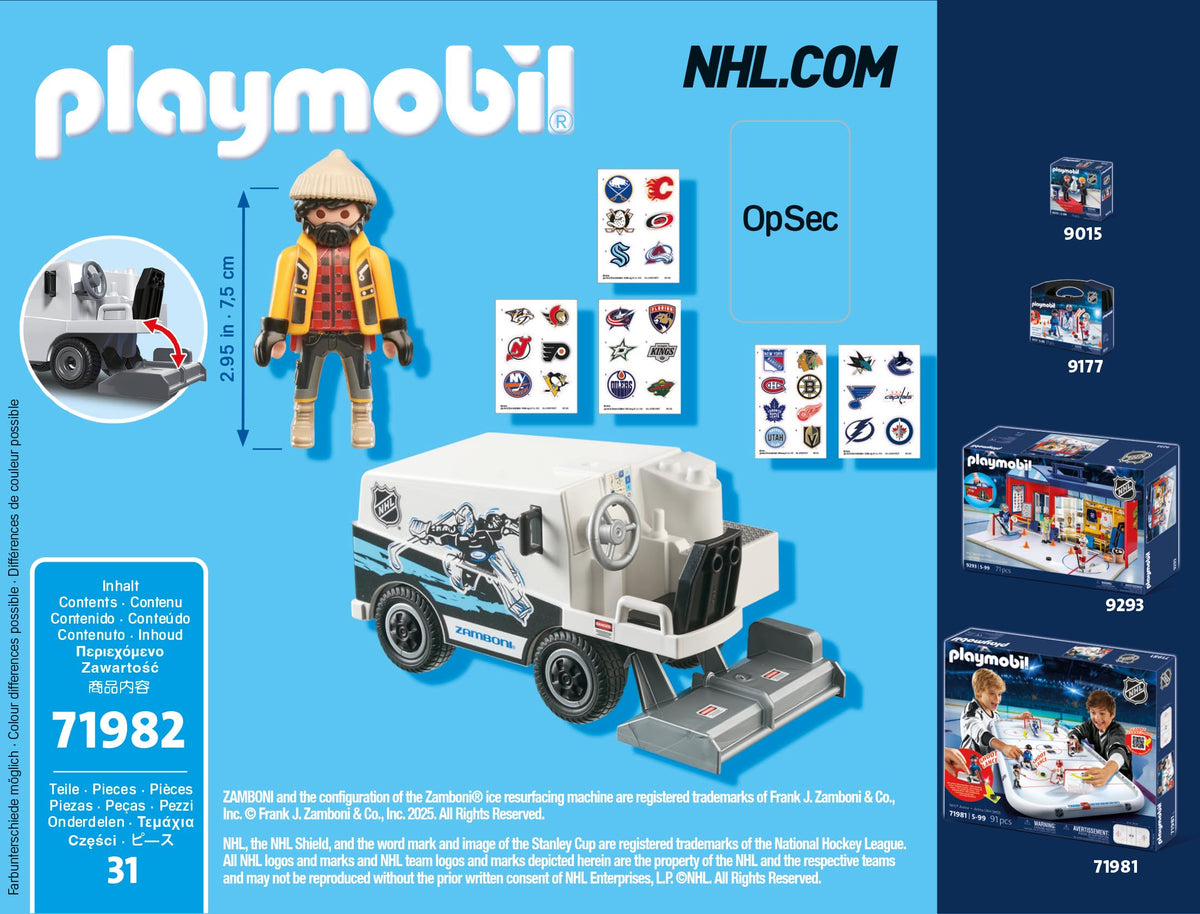 Playmobil NHL Zamboni Machine durable toy for ages five and up.
