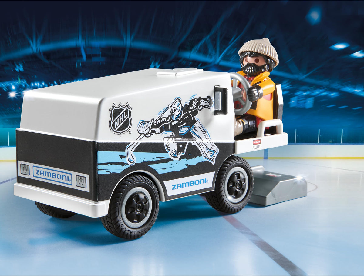 Playmobil NHL Zamboni Machine front wheels in action for realism.