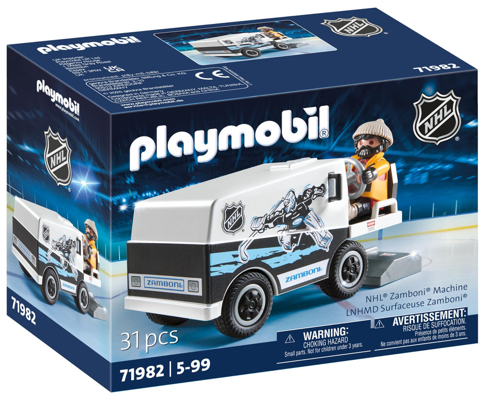 Playmobil NHL Zamboni Machine smoothing ice for pretend games and practice.