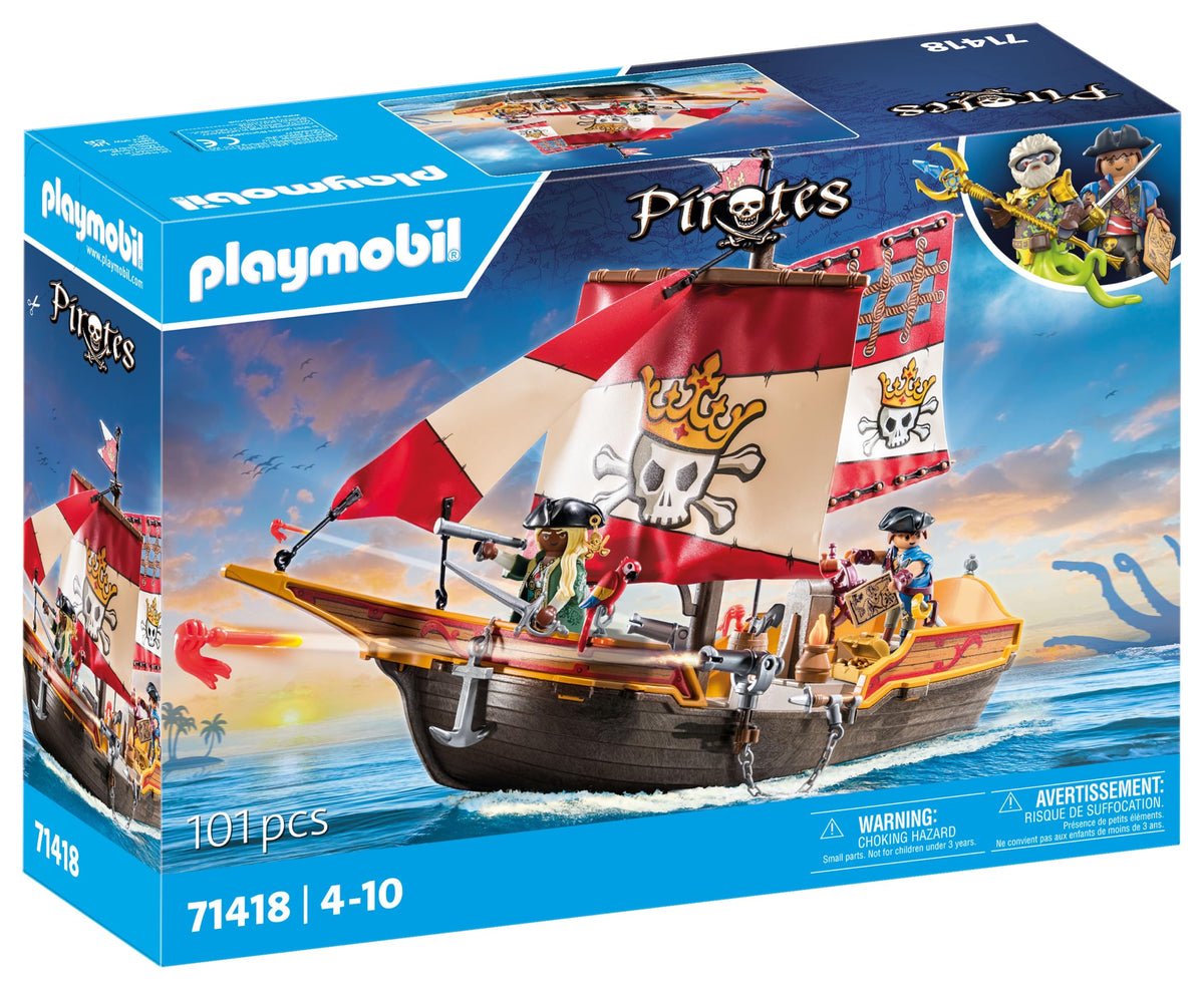 Playmobil pirate ship with cannons for action-packed battles.