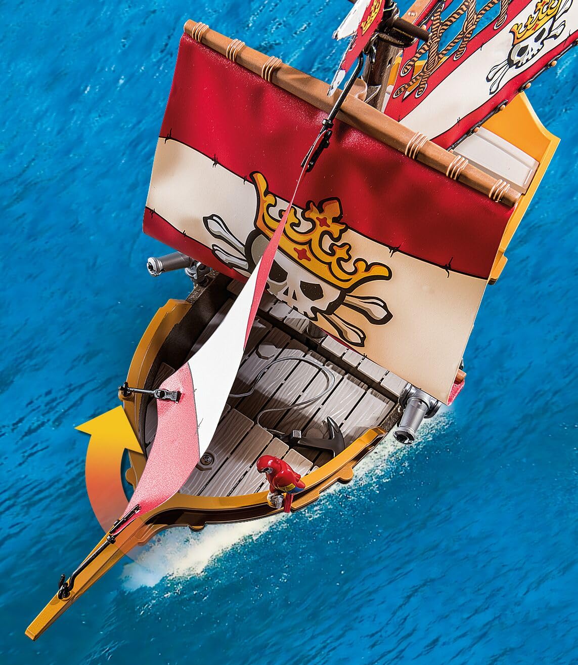 Playmobil pirate ship figure leads treasure adventures.