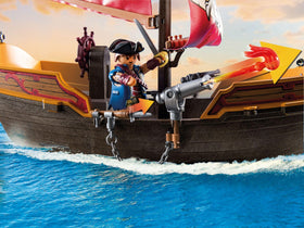 Playmobil pirate ship sails catching wind for dynamic play.