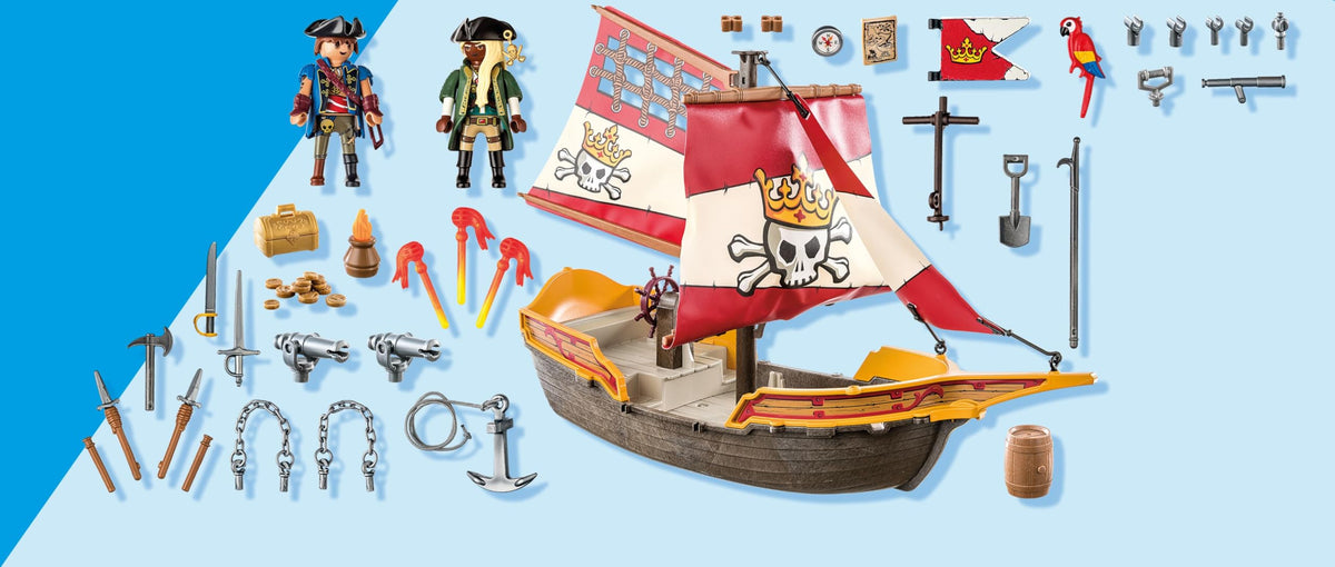 Playmobil Pirate Ship kit with 101 pieces.