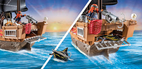 Playmobil Pirates Large Pirate Ship includes anchor and fish for authentic play.