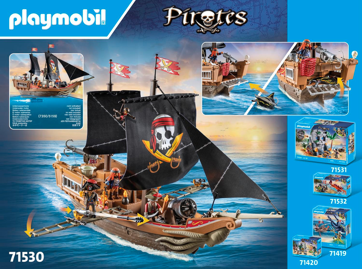 Playmobil Pirates Large Pirate Ship foldable mast adds authentic maritime detail.