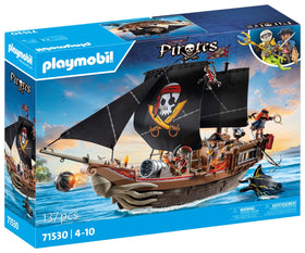 Playmobil Pirates Large Pirate Ship swiveling cannons for dynamic pretend battles.