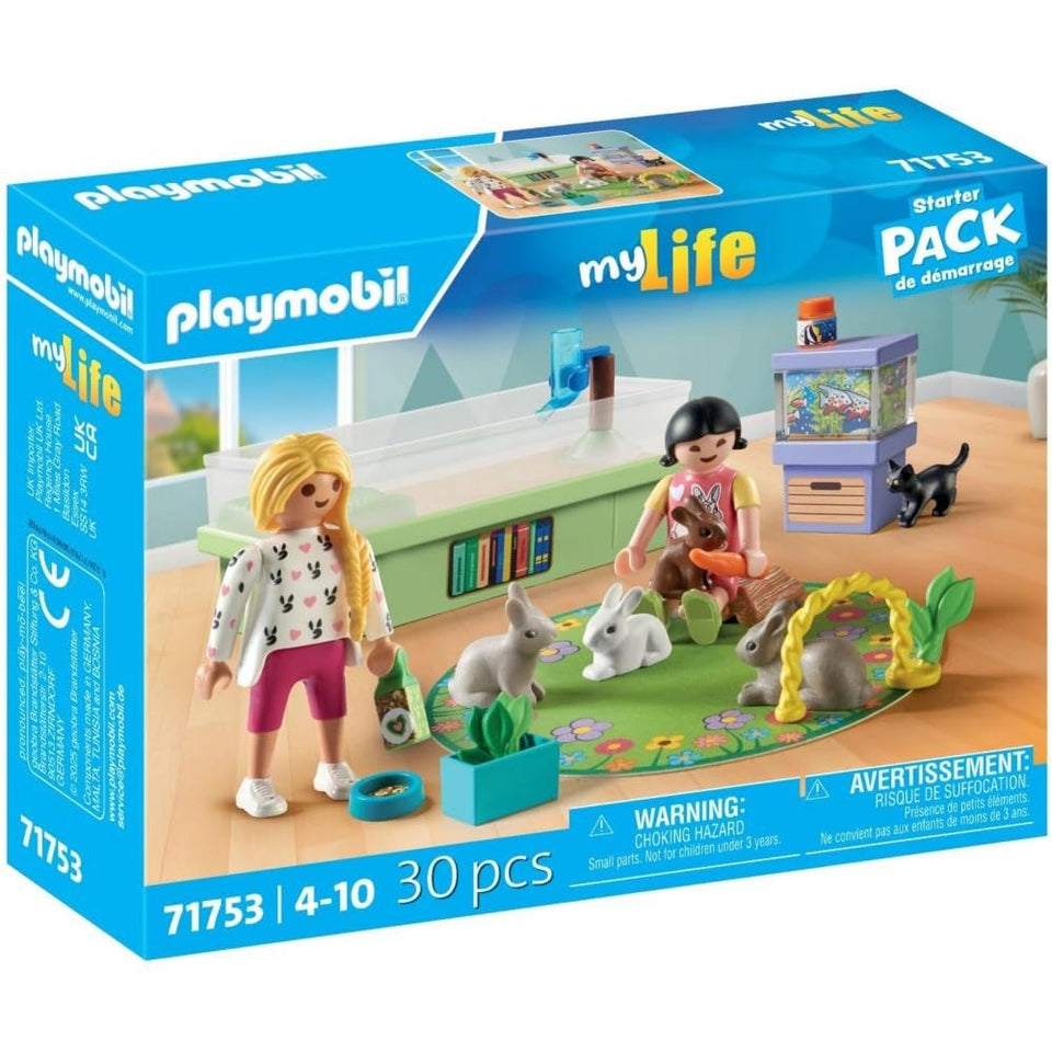Playmobil Rabbit Family enclosure scene promotes imaginative play and daily care routines.