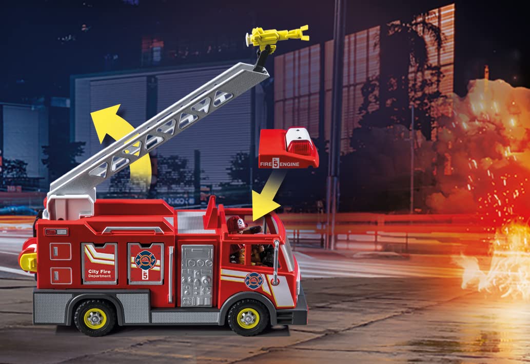 Playmobil rotating water cannon adds action when enacting firefighting scenes.