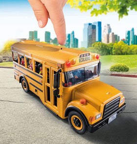 Playmobil School Bus contents with backpacks and lunch bag for classroom on the go.