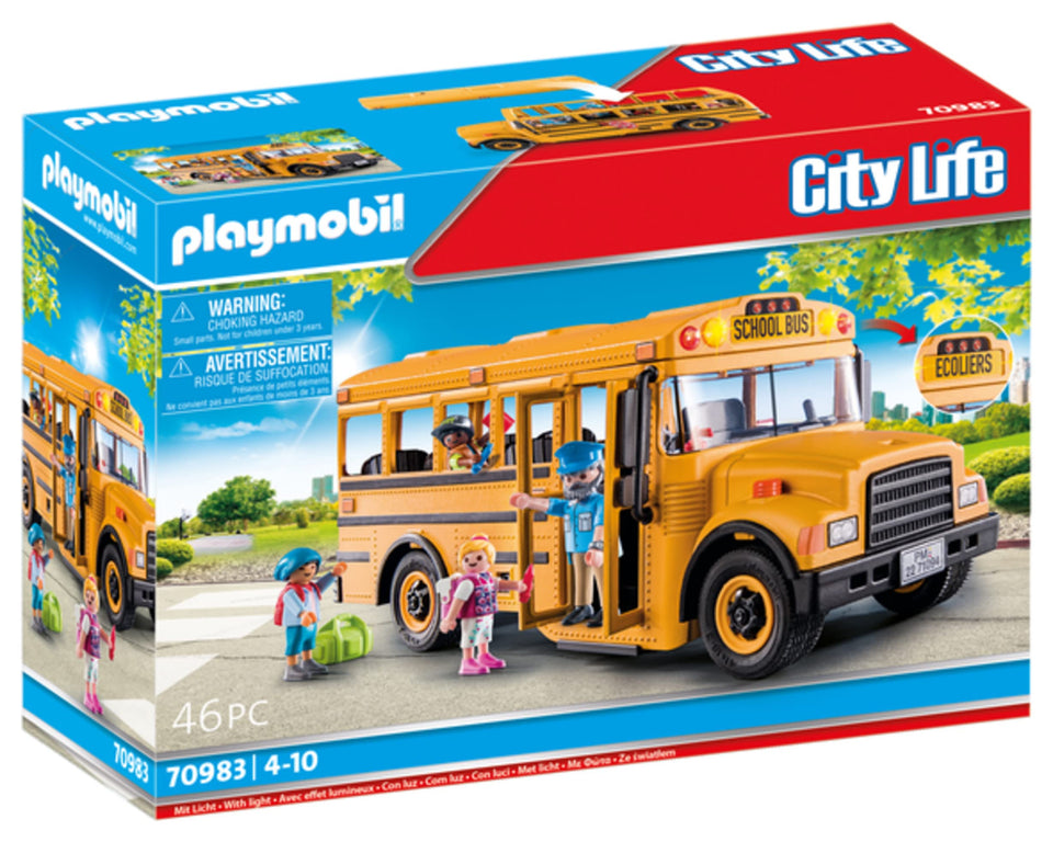 Playmobil School Bus front lights and stop sign for realistic play.