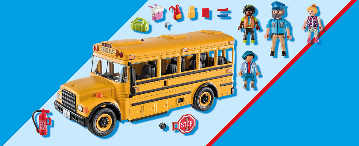 Playmobil School Bus interior wide view showing seating for multiple figures.