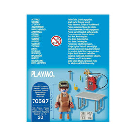 Playmobil table with folding legs for stable workshop setups.