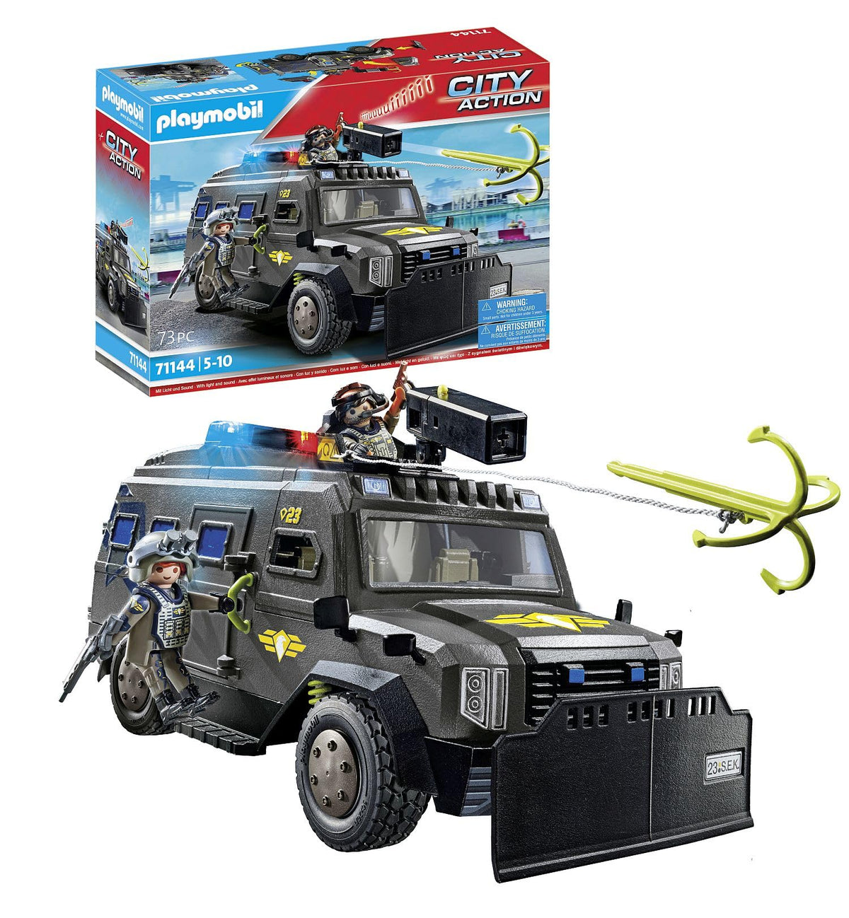 Playmobil Tactical Unit All-Terrain Vehicle front view showing ready-to-go SWAT team transport