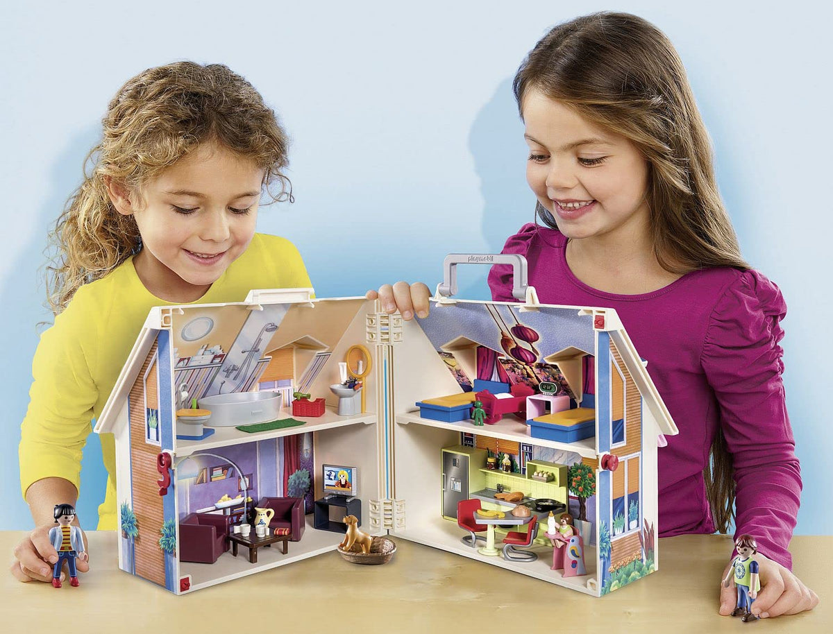 Bathroom in Playmobil Take Along Dollhouse with bathtub and mirror.