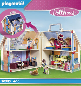 Bedroom scene in Playmobil Take Along Dollhouse with two beds and cradle.