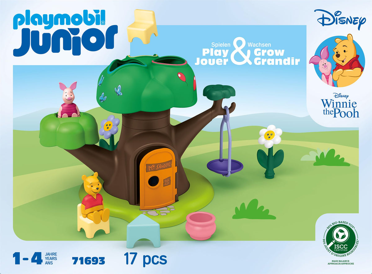 Playmobil tree trunk shape sorting: interactive openings teach shape matching while exploring cause-and-effect.