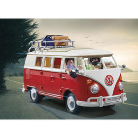 Playmobil Volkswagen T1 Camping Bus mini-kitchen and fold-down seating support imaginative road trips.