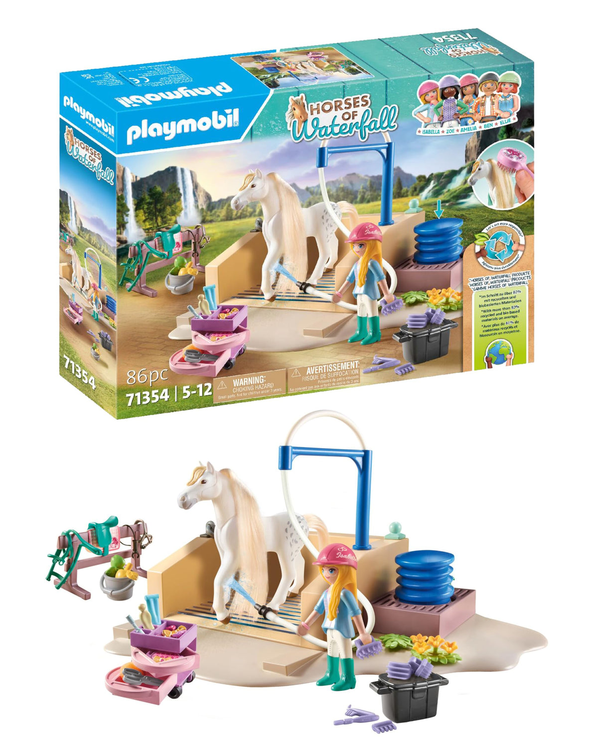 Playmobil waterfall washing station with Isabella and Lioness for imaginative grooming play
