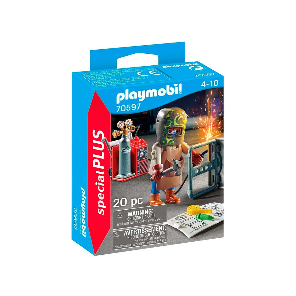 Playmobil welder figure with removable apron for safe, imaginative construction play.
