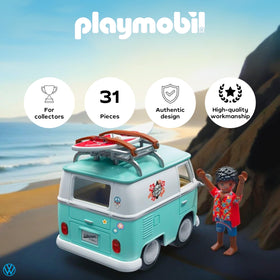 Playmobil Volkswagen T1 Camper roof-open detail enables easy interior access during play.
