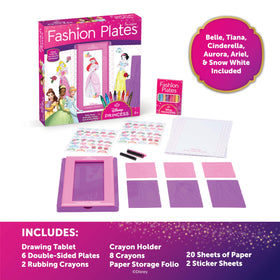 PlayMonster Disney Princess Fashion Plates contents provide everything needed to create looks.