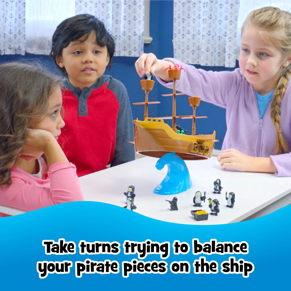 Ship deck setup showcases balancing action; improves hand-eye coordination with PlayMonster