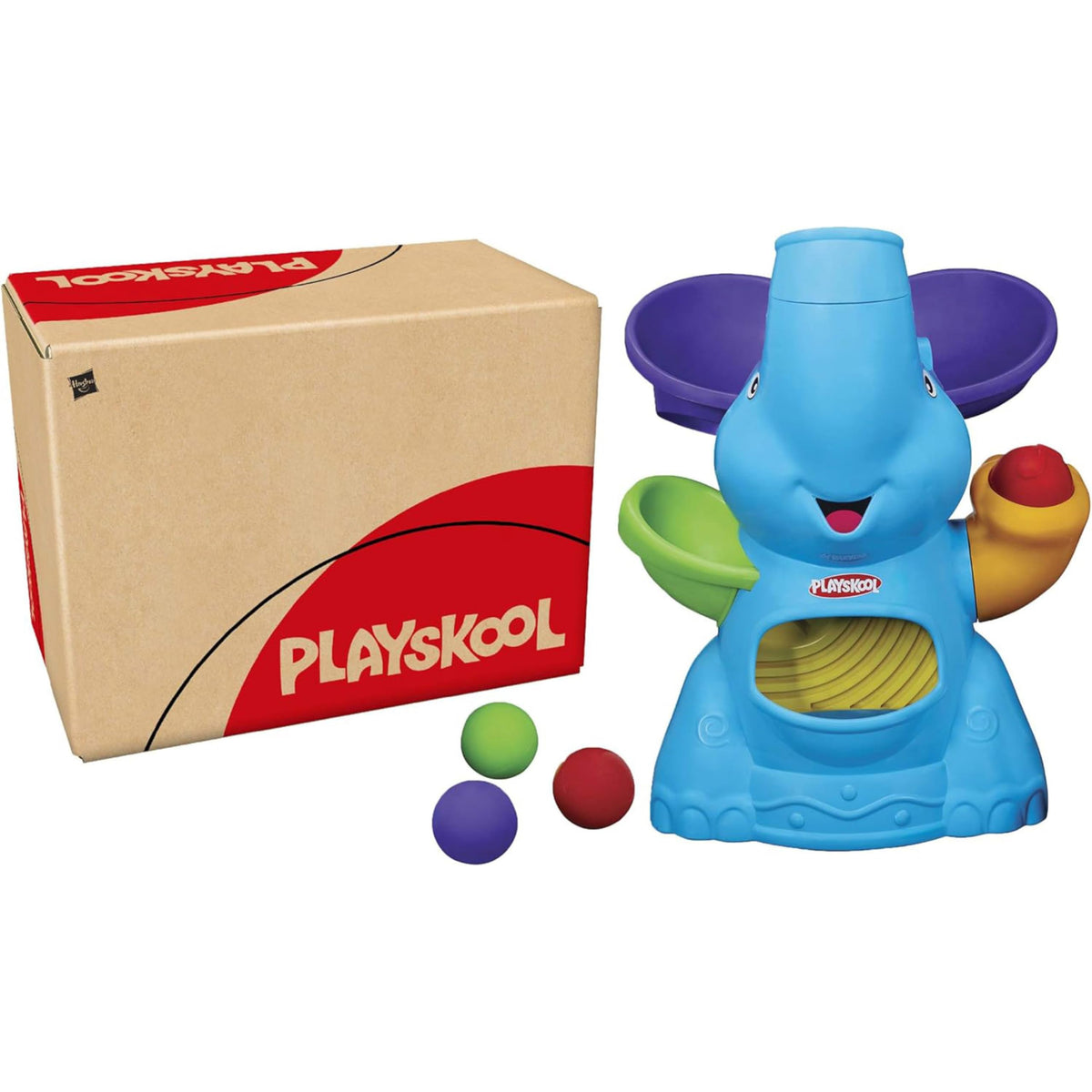 PlayMonster Elefun Busy Ball Popper side view showing trunk control feature.