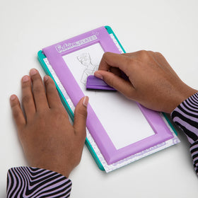 Travel-friendly tote stores plates and pencils for creativity on the go.