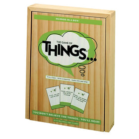 PlayMonster Game of THINGS topic cards spark witty prompts for laughs.