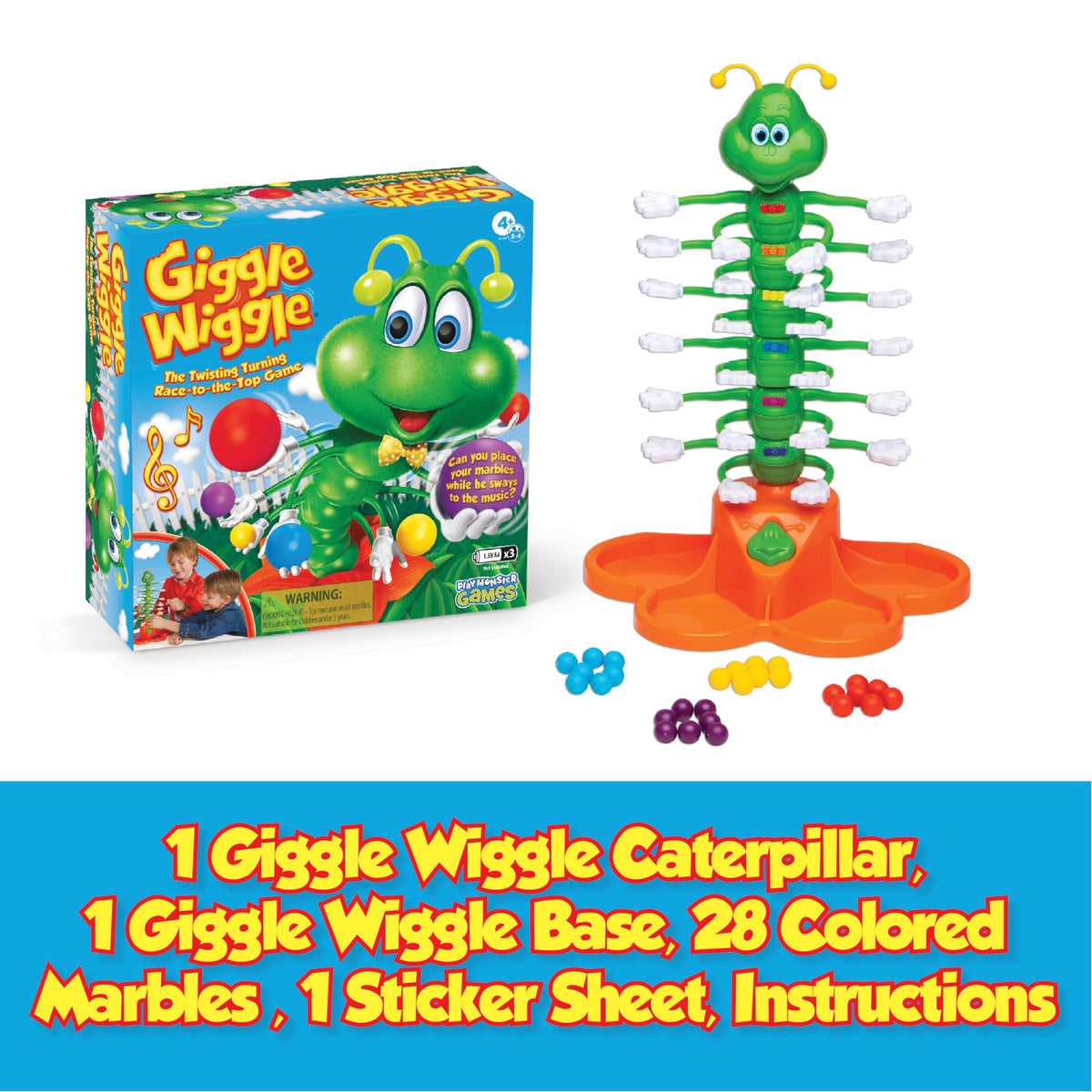 PlayMonster Giggle Wiggle base with marbles ready, ideal for family game night