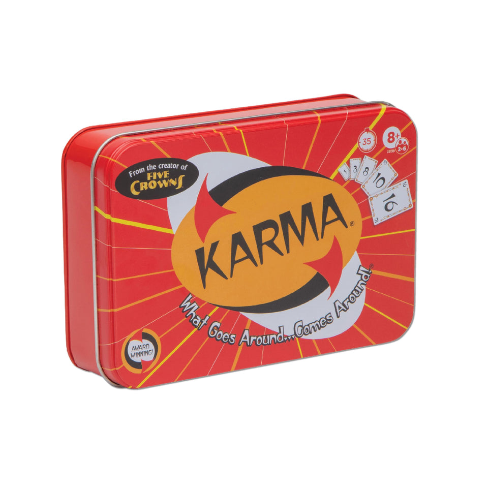 PlayMonster Karma tin with collectible design, ideal for gift giving.