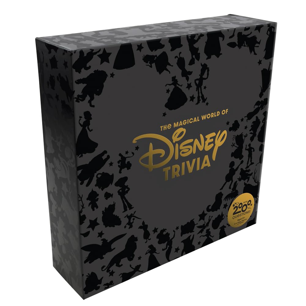 PlayMonster The Magical World of Disney Trivia packaging shows a colorful unboxing for family game nights.