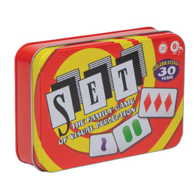 PlayMonster Set Collectors Tin shown with cards ready for quick pattern spotting.