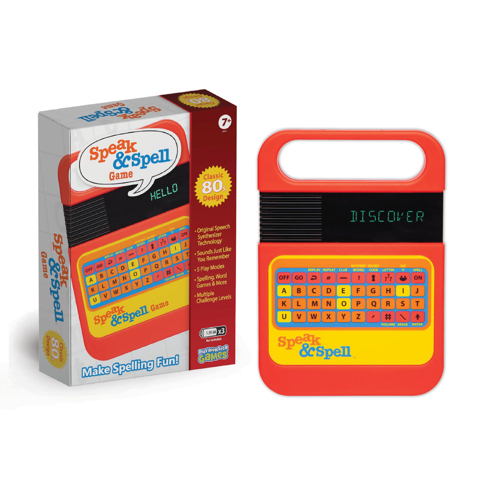 PlayMonster Speak & Spell console with retro graphics for spelling practice