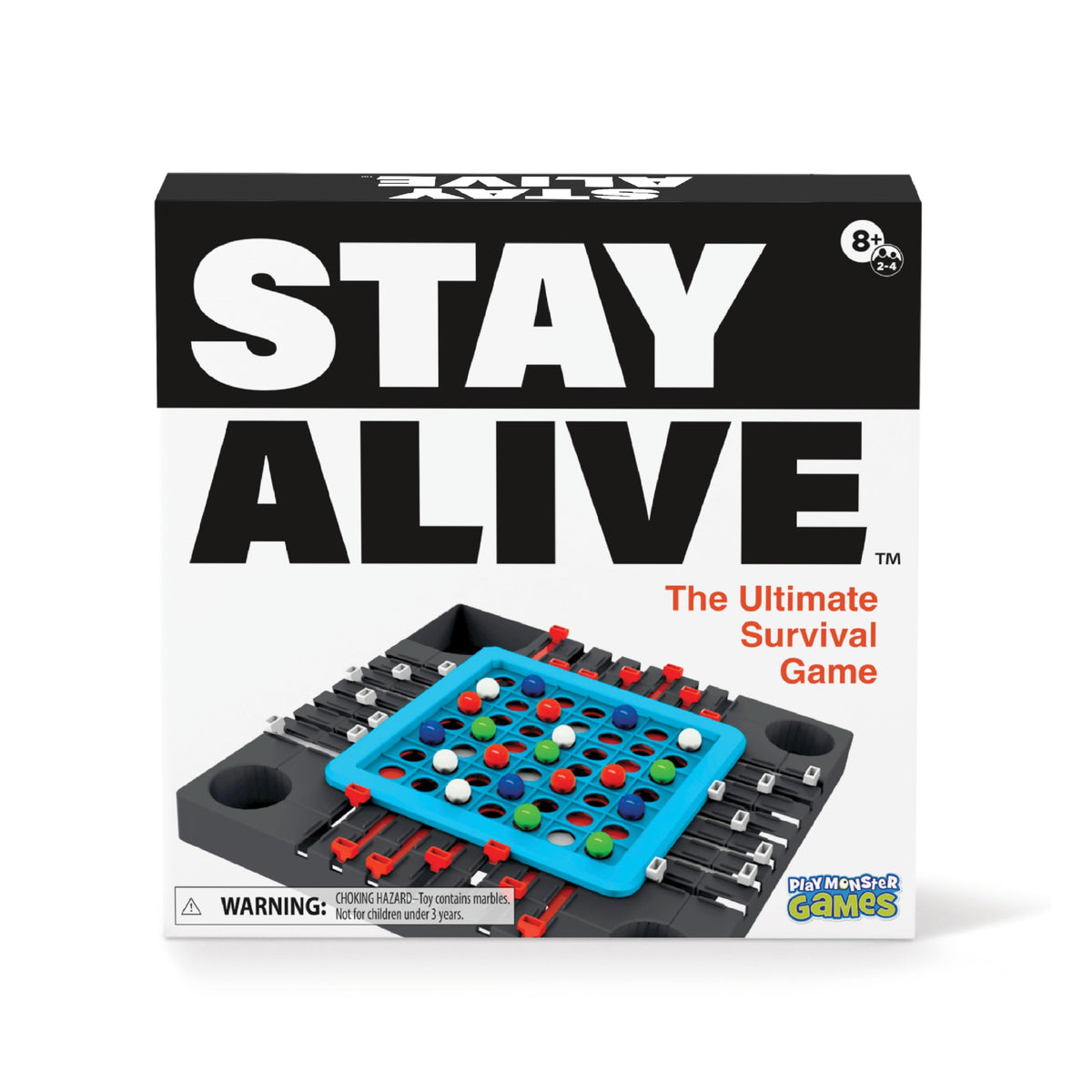 PlayMonster Stay Alive board setup with holes and slides for tense strategy